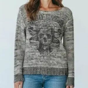 Harley-Davidson Sweater Black White Skull Distressed Print Scoop Neckline